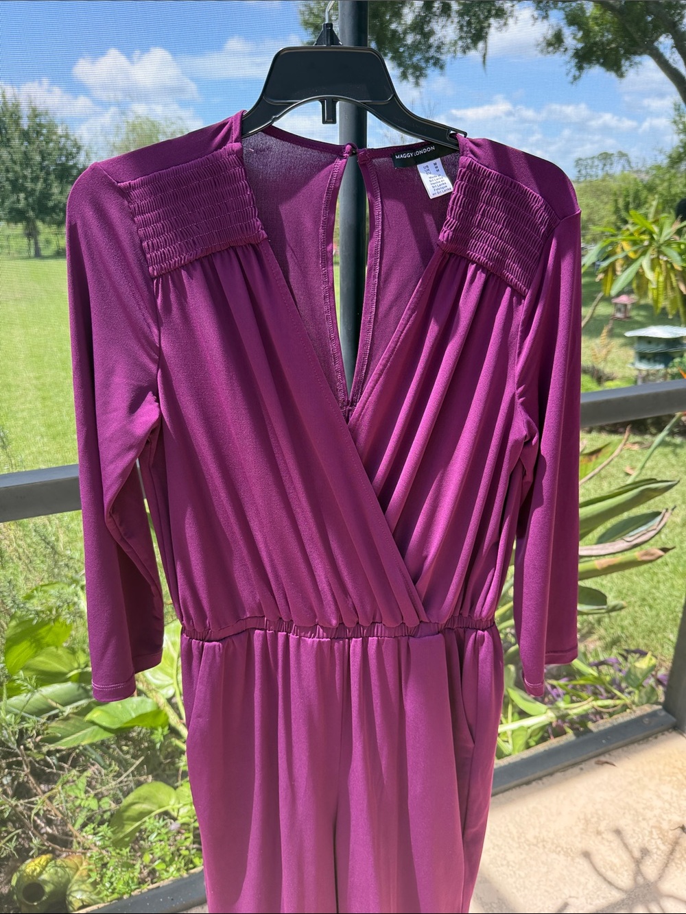 Maggy London Deep Plum Faux-Wrap Jumpsuit